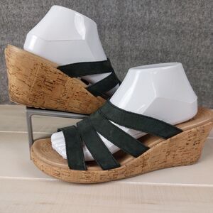 Crocs A-Leigh Cork Wedge Black Strappy Sandal Women's 10 Open Toe Comfort 14935